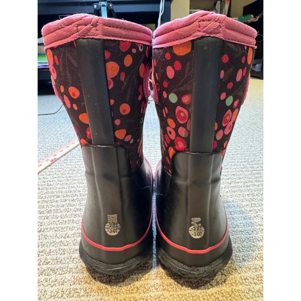 Bogs Kids Grasp Cattail Waterproof‎ Insulated Winter Boots Black Pink Youth 3